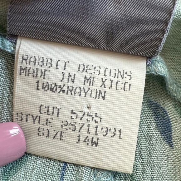 Vintage Rabbit Rabbit Rabbit Green Floral Empire Waist Maxi Dress Size 14W - Picture 6 of 8